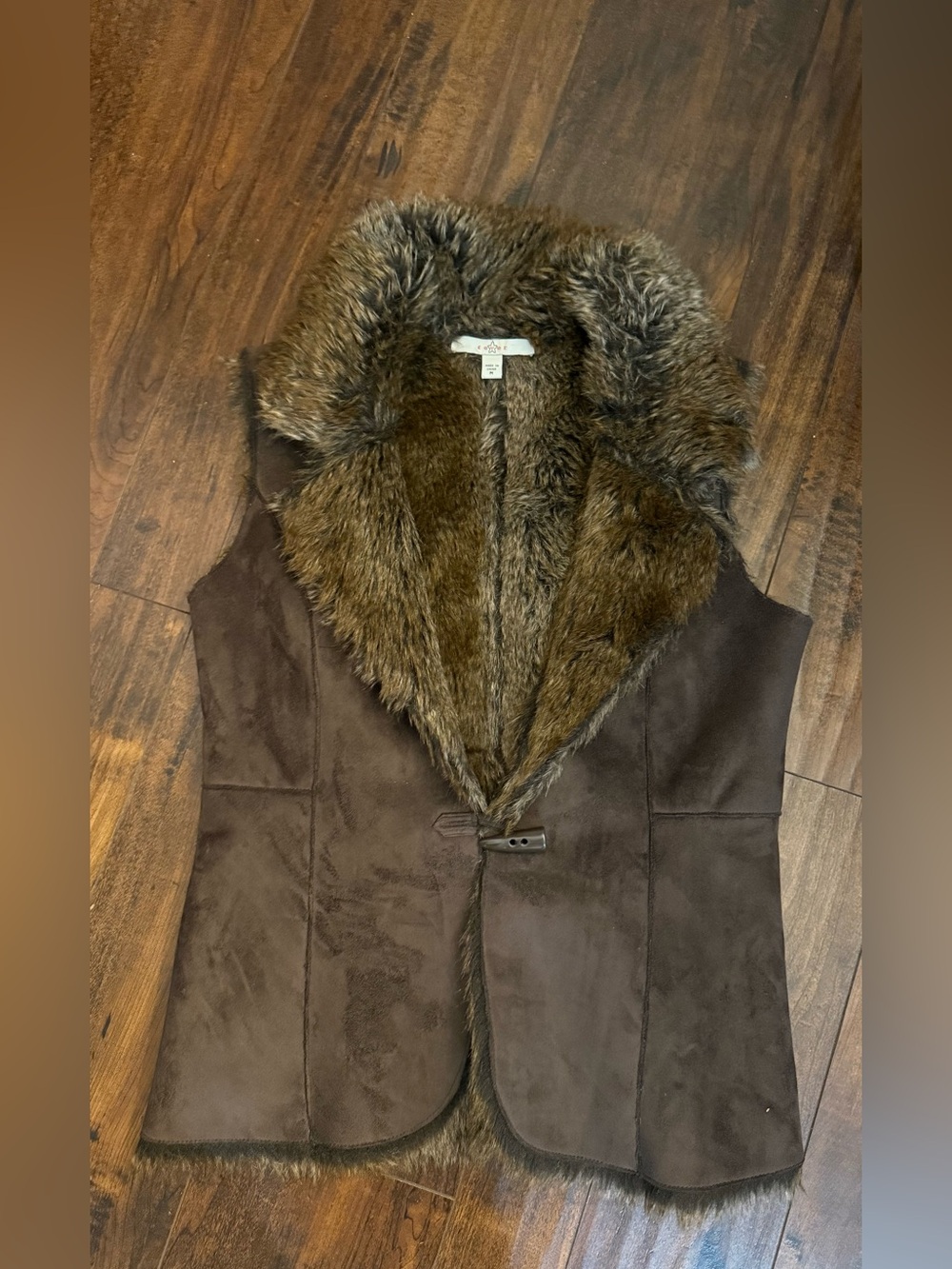 Fever London brown faux-suede and faux-fur Vest Size Medium
